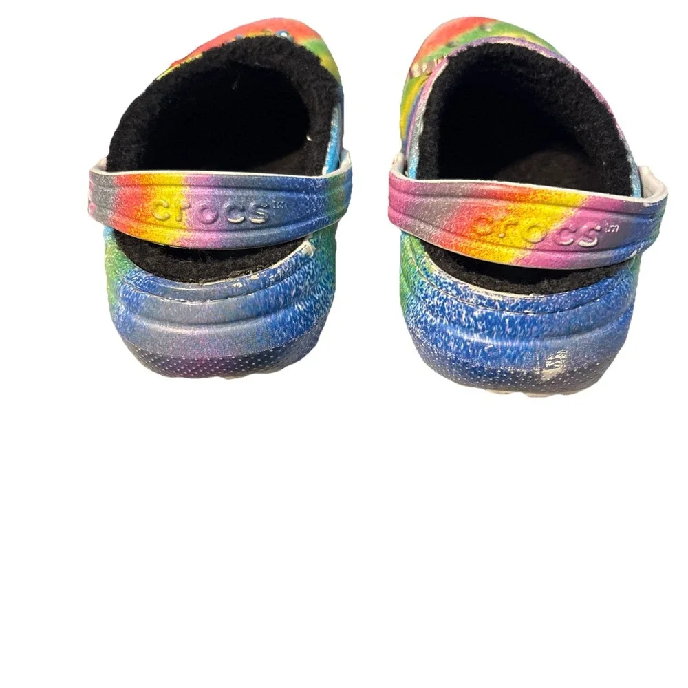 CROCS Classic Faux Fur Lined Tye Dye Spray Kids Size C12‎ Girls Mermaid Jibbitz